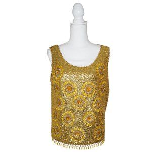 Vintage 1960s Beaded & Sequined Gold Tank Top by Harilela's